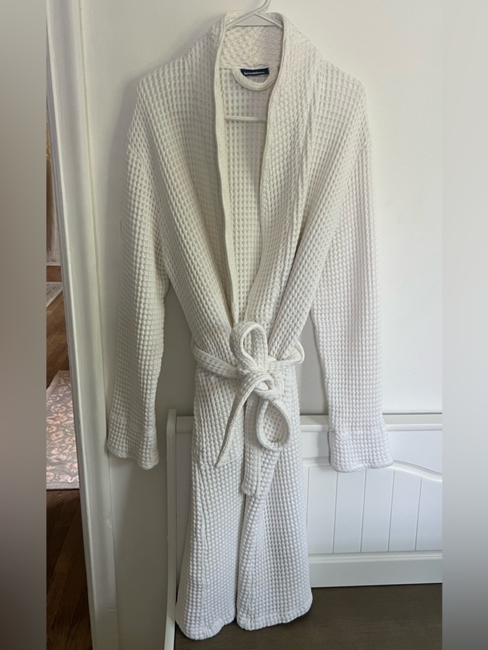Brooklinen Turkish 100% Cotton White Waffle Knit Long length Bath Robe - Picture 2 of 14
